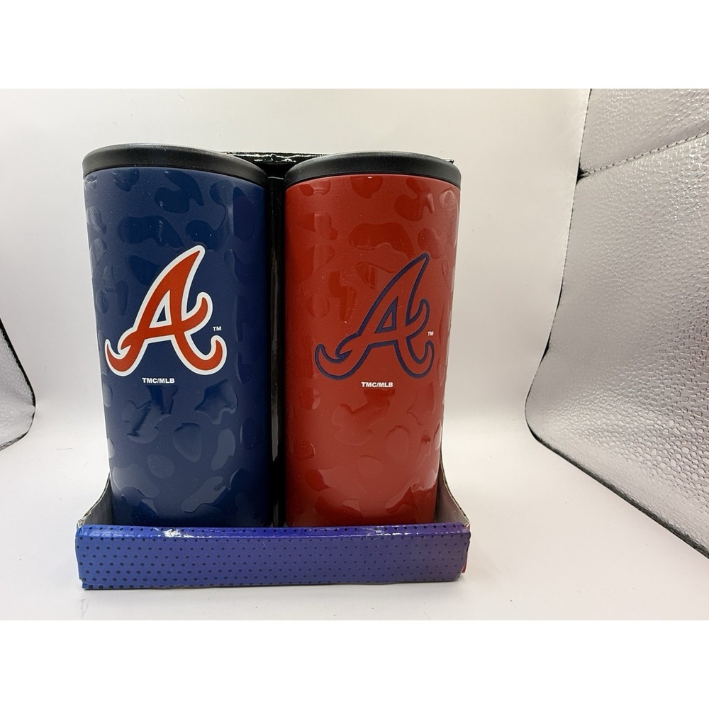 Atlanta Braves Slim Can Coolie‎ Set 12 OZ.  Capacity Stainless Steel Memory Co.